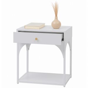 Table de chevet HWC-O88, commode, table d'appoint, table de nuit, tiroir m&eacute;tallique 50 x 43 x 41 cmblanc - Neuf