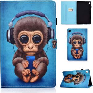 Kalanka-Étui Coque Pour Samsung Galaxy Tab A8 10,5 Pouces 2022 2021 Sm-X200/ X205/ X207 Housse Étui De Protection Avec Veille/Réveil Automatique Pour Samsung Galaxy Tab A8 2022/2021, Singe Écouteur - Neuf
