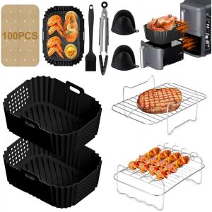 Moule Silicone Air Fryer pour Ninja Double Stack SL400EU,Silicone Accessoires Air Fryer pour Foodi Max Dual Zone 9.5l AF400EU,AF300EU 7.5L, ,Friteuse Sans Huile - Neuf