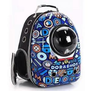 Pet Carrier Sac À Dos Pour Chiens Et Chats, Bleu, Motif, Sangles Réglables, Tissu Respirant, Grande Taille - Neuf