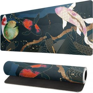 Tapis De Souris De Jeu Japonais Xl U2013 Grand Tapis De Souris Étendu Avec Bords Cousus, 3 Mm D'Épaisseur, Base En Caoutchouc Antidérapant, 80 X 30 Cm U2013 Koi Fish Art - Neuf
