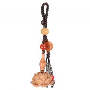 Porte-Clés Fleur De Lotus Tissé À La Main Porte-Clé Porte-Bonheur Pendentif Bois Artisanat Bijoux Sac Decor - Neuf