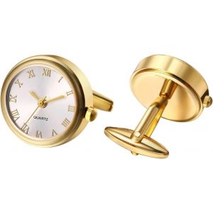Eryi-Montres Boutons De Manchette Hommes Montre De Poche : Ronde Analogique Quartz Bouton De Manchette Montre Avec Chiffres Romains Boutons De Chemise Manchettes Cadeaux Pour Hommes Mariage - Neuf