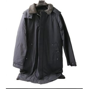 Parka The Kooples Bleu Marine Col En Cuir Noir - Neuf