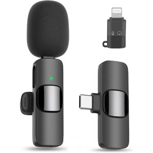 Micro Cravate Sans Fil Pour Iphone/Ios/Android, Mini Microphone Portable Lavalier Clip On Sans Fil Pour Tiktok,Youtube,Vidéo,Interview,Facebook,Twitter (Ios&Usb-C With 1 Mic) - Neuf
