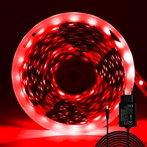 Ruban Led 5m Rouge, 12v Bande Led 5 M&egrave;tres 300leds Smd5050 Bande Lumineuse Led Light Strip Flexible Pour Int&eacute;rieur Et Chambre Tv No&euml;l D&eacute;coration (Avec Adaptateur) - Neuf