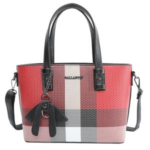Sac Cabas pour Femme Édition Mini Jolie Motif Écossais avec Bandoulière Gallantry Noir / Rouge - Neuf