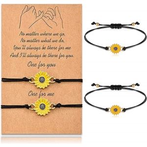 Kalsw-Tournesol Bracelets,4pcs Ajustable Boho Amiti&eacute; Bracelet Set Fait Main Bijoux Daisy Corde Pour Amis Amoureux Couple Petite Amie Anniversaire - Neuf