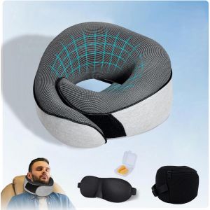 KALANKA-Nomadike Oreiller De Voyage 2.0, Oreiller De Voyage Avion, Mousse À Mémoire De Forme 100% Pure pour Un Confort Ergonomique Ultime, Idéal pour Voyager en Avion, en Voiture - Neuf