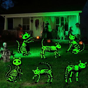 MEVRONISSHOP-6 Pi&egrave;ces Halloween Chat Silhouette de Cours Squelette de Chat Lumineux Signe de Jardin Halloween Signe de Jardin pour la d&eacute;coration de la Maison hant&eacute;e du Jardin ext&eacute;rieur - Neuf