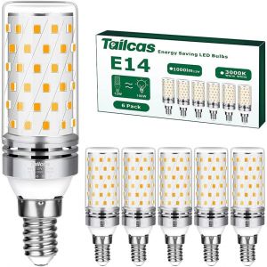 Kal-Ampoule E14 Led Blanc Chaud, 12w (Équivalent Halogène 100w) Ampoules Culot Edison À Vis E14 3000k 1000lm Non-Dimmable Sans Scintillement Ac 220-240v Pour, Lustres, Lampes De Chevet (Lot De 6) - Neuf