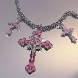 Gothique Rose Croix Collier Y2k Zircon Punk Pendentif Collier Grunge Coeur Croix Collier Pour Femmes Bijoux Accessoires - Neuf