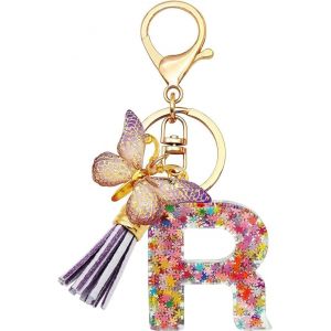 Kal-Porte-Cl&eacute;s Initiales Pour Filles Et Femmes, Rose, Violet, Flocon De Neige, Paillettes, Gouttes De Cristal, Jolis Papillons, D&eacute;coration De Cartable, Cl&eacute;s De Voiture, De Sac, Lettres - Neuf
