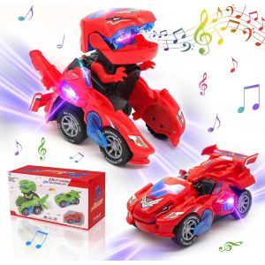 TZF-Voiture t&eacute;l&eacute;command&eacute;e &eacute;lectrique de Dinosaure transform&eacute;e - Voiture t&eacute;l&eacute;command&eacute;e sans Fil avec Musique - Rouge - Neuf