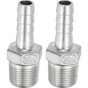 Kalanka-Raccord De Tuyau &Agrave; Barbe En Acier Inoxydable 304, Lot De 2 Raccords De Tuyau &Agrave; Barbe De 1/3"" X Filetage Pt De 3/8"" Adaptateur De Connecteur De Tuyau Rapide Pour La Connexion D'air - Neuf