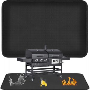 Ulteronixshop-Tapis Barbecue sol Exterieur, 152x91 cm Tapis de Barbecue, Tapis BBQ Exterieur, Imperm&eacute;able, R&eacute;sistant &agrave; L'huile, Double Face Ignifuge, pour Barbecues, Po&ecirc;les, Sols, Pelouses (Noir) - Neuf