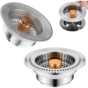 Jgd-2 Pi&egrave;ces 3 En 1 Bouchon Evier Cuisine, En Acier Inoxydable, Anti-Obstruction, Adapt&eacute;e Aux &Eacute;viers D'un Diam&egrave;tre Ext&eacute;rieur De 110 Mm Et D'une Profondeur De 41 Mm - Neuf