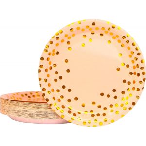 Kalanka-Lot De 50 Assiettes Jetables Rose Or 17,8 Cm, Kit Vaisselle Jetable Pour Anniversaire, Barbecue, Baby Shower, Mariages - Neuf