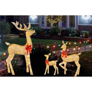 Lot De 3 D&eacute;corations De No&euml;l En Forme De Rennes Lumineux &Agrave; Led, Pour Une Utilisation Int&eacute;rieure Et Ext&eacute;rieure - Neuf