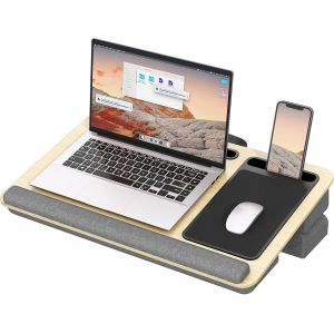 acdsgd-Laptop Desk Convient &agrave; Un Ordinateur Portable jusqu'&agrave; 17,3 Pouces, Bureau Portable avec Coussin d'oreiller et Tapis de Souris pour Ordinateur Portable MacBook Tablette, Jaune - Neuf