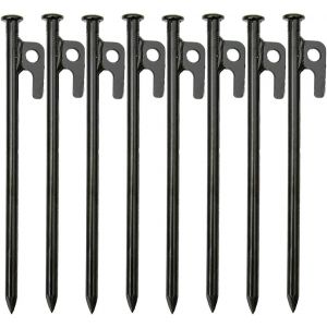 Eryi-8 Pièces Piquets De Tente Robustes, 20cm Haute Résistance Fer Forgé Enjeux De Tente De Camping Avec Crochet Et Trou Pour Les Voyages En Plein Air Randonnée Jardinage Grand Sol Dur Rocheux - Neuf