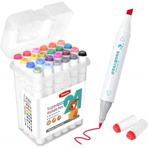 KALANKA-Lot de 24 feutres de coloriage à double pointe super lavables pour enfants de qualité supérieure qui peuvent facilement laver la peau et les vêtements | Idéal pour les enfants à partir de 3 - Neuf