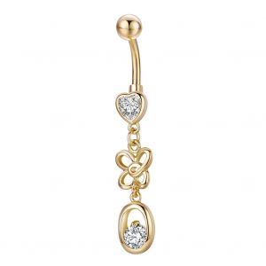 Piercing Chirurgical Pour Le Nombril, Pendentif Papillon, Strass Brillants (Dore Et Blanc) - Neuf