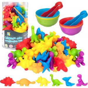 ChenQuanSarl-Jeux Montessori 2 3 4 5 Ans, 56 Pi&egrave;ces Dinosaure Jouet Pour Comptage Et Tri Couleur, Jeu Educatif B&eacute;b&eacute; Classification Avec Bol Assorti, Motricit&eacute; Fine Apprendre Pour Enfant Garcon Fille - Neuf