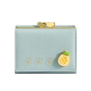 HUED-Petit portefeuille de poche en cuir pour femmes, mignon, imprim&eacute; de fruits, porte-monnaie pliable, Mini porte-monnaie court, porte-cartes, pochettes-Blue - Neuf