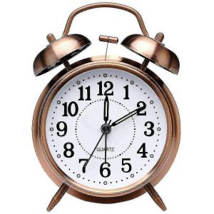 R&eacute;veil vintage, ancien r&eacute;veil de chevet, double horloge silencieuse, 1 x laiton antique - Neuf