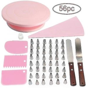 (0924-Set-Pink) Plateau Tournant &Agrave; G&acirc;teau Rose, Kit De D&eacute;coration Avec Douille &Agrave; P&acirc;tisserie - Neuf