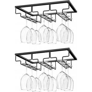 Tianyi-Porte-Verres &Agrave; Pied Suspendu, [2 Pcs] Porte-Verre &Agrave; Vin Suspendu Support De Verre &Agrave; Vin Avec 3 Rails Pour Dessous D'&eacute;tag&egrave;re, Armoire De Verre, Tenture En Chrome, Barre De Cuisine - Noir - Neuf