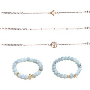 Eryi-Ensemble De 5 Bracelets Réglables Pour Fille - Motif Ancre D'arbre - Tortue Turquoise Et Or, [Adjustable], Métal - Neuf