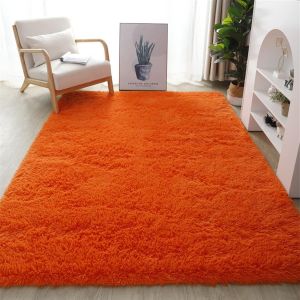 Eryi-Tapis Rectangle À Poils Longs Doux Et Moelleux, Tapis Décoratif Antidérapant Pour Salon Chambre Orange 80 X 120 Cm - Neuf