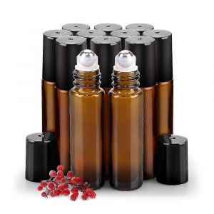 10 Pcs 10 Ml Roll On Bouteilles en verre pour huile essentielle,Bouteille Roll On vide avec billes roulantes en acier inoxydable - Neuf