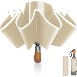 YEMAESRE-Parapluie Inversé, Parapluie Pliant Automatique 10 Baleines Pour Homme Et Femme, Manche En Bois, Anti Vent, Anti Tempete, Diamètre 105 Cm - Neuf