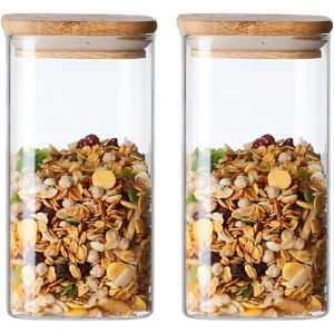 Cmws-Bocaux De Conservation Hermétiques En Verre Avec Couvercle En Bambou Pour Pâtes Et Céréales Pour Spaghetti, Pâtes, Pâtes, Pâtes, Farine, Grains De Café (15 X 8 Cm) - Neuf