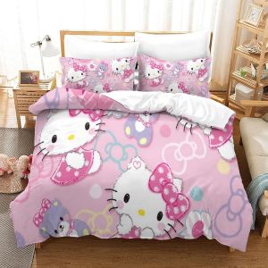 Hello Kitty Housse De Couette Avec &iquest;&iquest; Motif Pink Impression D Parure De Lit En Microfibre Housses De Couettes Avec Taies D&iexcl;&reg;Oreiller Pour Enfant Fille A - Neuf