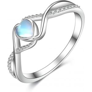 Yemaesre-Bague En Forme De C?ur En Argent Sterling 925 Avec Pierre De Lune Et Infini - Neuf
