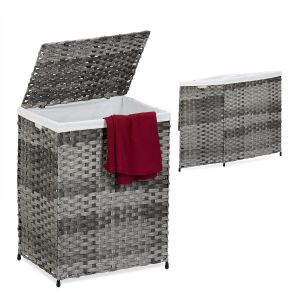 Panier à Linge, Couvercle, Optique rotin, 90 litres, HxLxP : 60 x 46 x 34 cm, Marron et Beige - Neuf