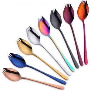 Cuillère Fourchette Couteau 3 En 1 Couteau Camping Couverts,De Plein Air Voyage 18/10 Inoxydable, Robuste, Léger ¿ Lot De 8 (Argent) - Neuf