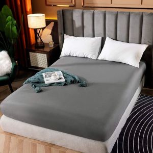 Sjzg-Only Drap-Housse Avec Housse De Matelas 600 Fils En Microfibre De Qualit&eacute; Sup&eacute;rieure, R&eacute;sistante Aux Plis Et Aux Taches, Respirante (Anthracite, Drap-Housse Pour Lit Double) - Neuf