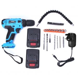 Perceuse a main portable sans fil 21 V a deux vitesses, batterie au lithium, tournevis electrique, outil de charge, double batterie, prise britannique (100-240 V) - Neuf