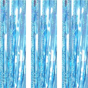 3 Pack Metallic Tinsel Curtains Foil Fringe Shimmer Streamers Curtain Door Window Decoration for Party Supplies 3ft*8ft-Laser Light Blue - Neuf
