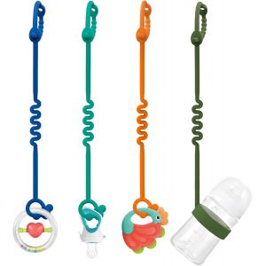Attache-Tétine En Silicone-Sangles Réglables En Silicone Pour Bébé Et Clip De Tétine En Silicone Pour Poussettes,Chaises Hautes,Lits D'enfants,Sièges Auto (Menthe Verte + Bleu + Orange + Olive) - Neuf