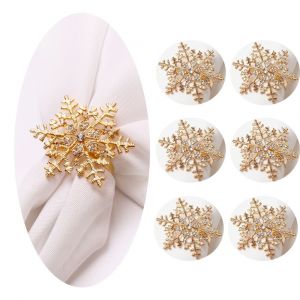 6 Pi&egrave;ces De No&euml;l Ronds De Serviette - D'Or Flocon De Neige, Unique, Ronds De Serviette, Banquet De Mariage D&eacute;coration De Table Vaisselle Fournitures - Neuf