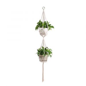 Panier Suspendu En Jute D'int&eacute;rieur Avec Perles Pour Pot De Fleurs, Support En Macram&eacute; Pour La D&eacute;coration De La Maison Et Du Jardin - Neuf