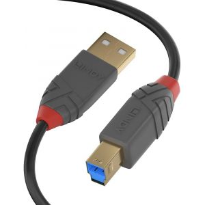 Câble USB vers USB 3.2 A/B, Anthra Line 1 Mètre, Câble avec Transfert de Données de 5Gbps - Compatible avec TV, Monitor, Tablet, Laptop, Camera, Hard Disk - 10 Ans de Garantie - Neuf