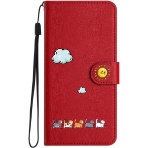 Wallet Case For Samsung Galaxy S22 5G (6.1 Inches), Leather Flip Case, Cat Magnetic Protective Cover Case For Samsung Galaxy S22 5G, Red - Neuf