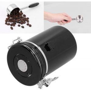 KAL-Récipient À Grains De Café, Récipient De Stockage De Grains De Café En Acier Inoxydable, Boîte À Café Hermétique Avec Soupape D'Échappement De Cuillère, Accessoire De(Le Noir) - Neuf